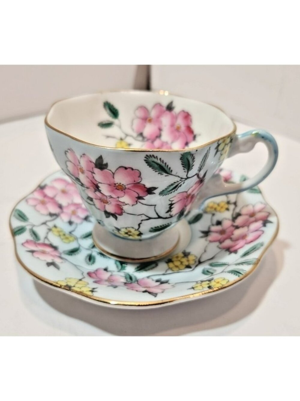 Vtg Foley England Springdale 1930's  Bone China Teacup and Saucer Pink Floral